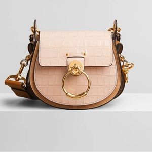Chloe Tess Medium Leather Saddle Crossbody/ Shoulder Bag, Cement Pink